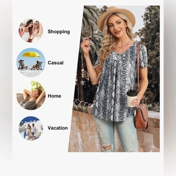 Snakeskin V-Neck Flowy Tunic Blouse - Picture 6 of 10